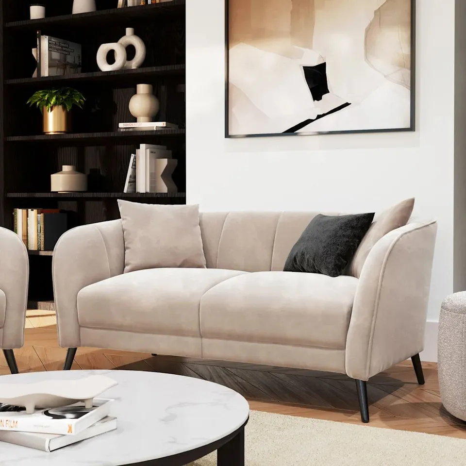 BOXED LOREN 2 SEATER SOFA, CHAMPAGNE CLASSIC VELVET (1 BOX)