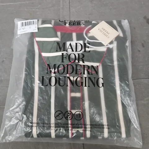 BAGGED CHELSEA PEERS STRIPED PYJAMA SET IN GREEN/WHITE - UK XXS