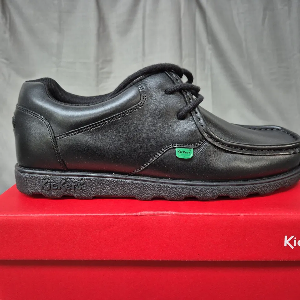 BOXED KICKERS FRAGMA LACE LEATHER BLACK SHOES - SIZE 43