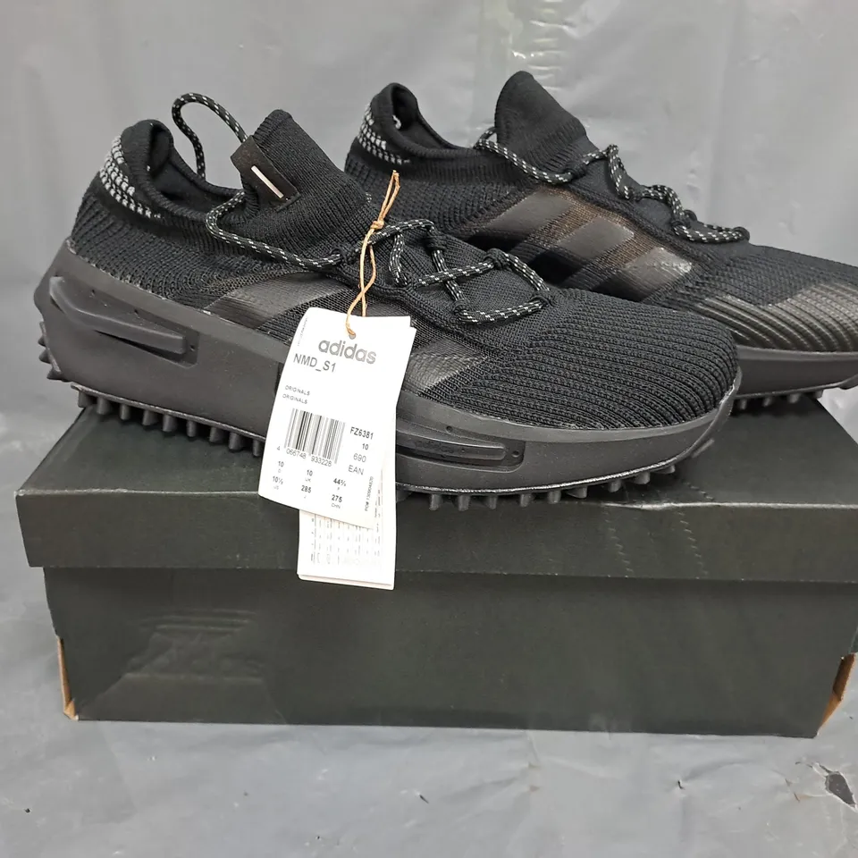 BOXED PAIR OF ADIDAS NMD S1 SHOES IN BLACKS SIZE UK 10