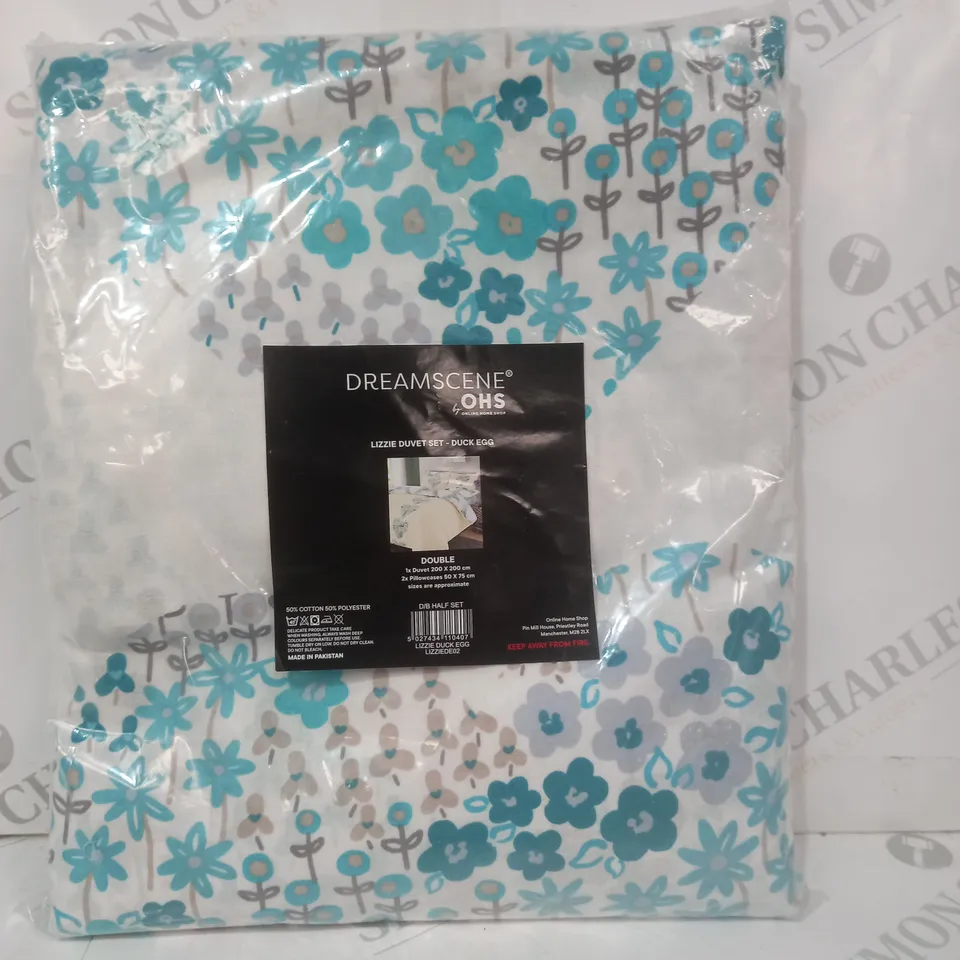 DREAMSCENE BY OHS LIZZIE DUVET SET IN DUCK EGG - DOUBLE