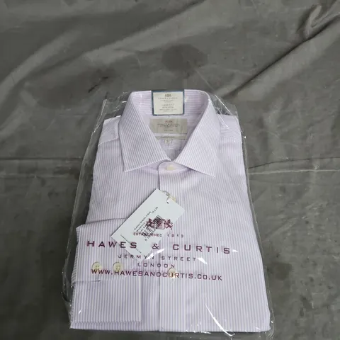 HAWES & CURTIS CLASSIC FIT NON-IRON SEMI CUTAWAY COLLAR SINGLE CUFF SHIRT IN LILAC & WHITE SIZE 16.5/34