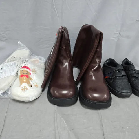 BOX OF APPROXIMATELY 15 ASSORTED PAIRS OF SHOES AND FOOTWEAR ITEMS IN VARIOUS COLOURS, STYLES, AND SIZES - COLLECTION ONLY