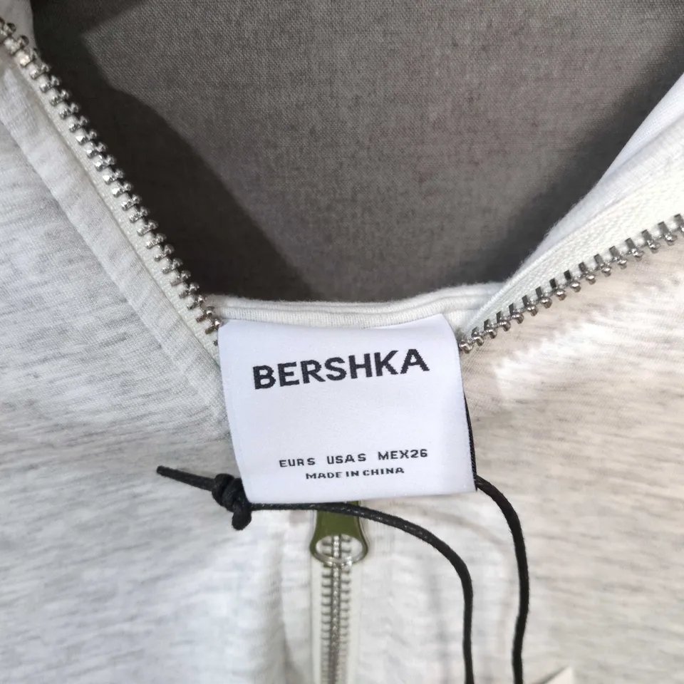 BERSHKA ZIP HOODIE – LIGHT GREY, CROPPED – TAG ATTACHED UK S