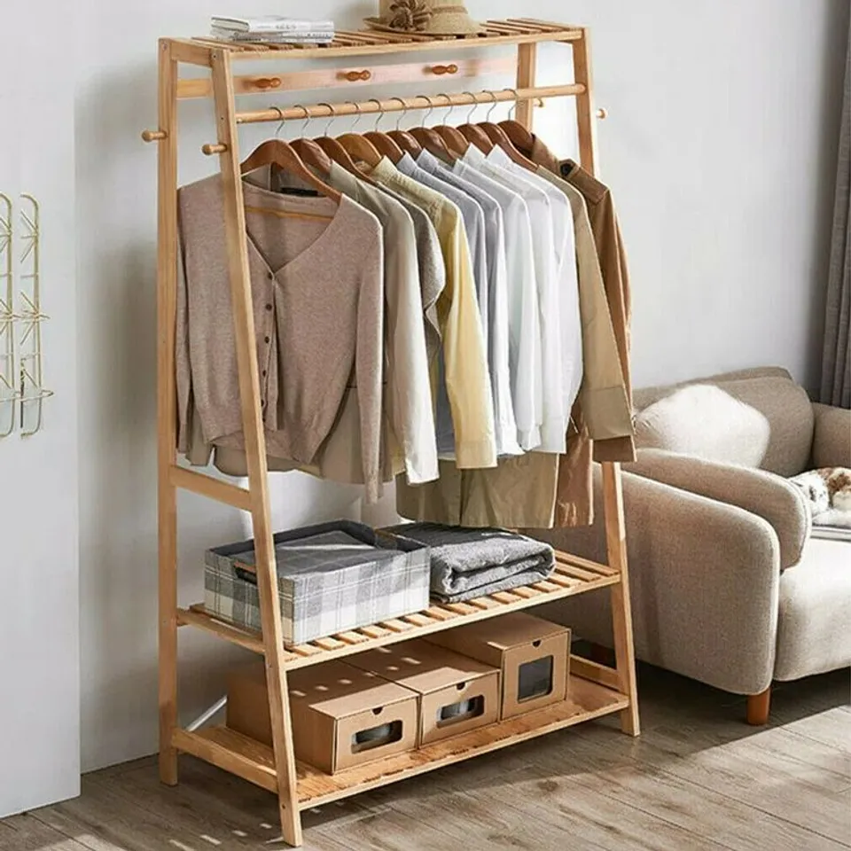 PACKAGED BAMBOO CLOTHES HANGING RACK