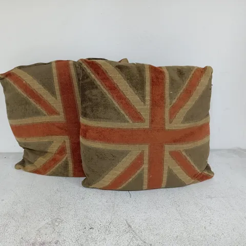 PAIR OF FILLED UNION JACK CUSHIONS - APPROX 45X45CM