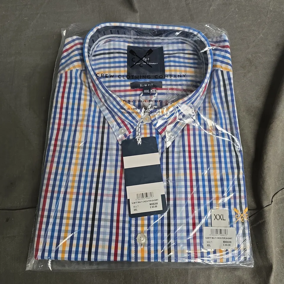 BAGGED CREW CLOTHING COMPANY SLIM FIT MULTI CHECK POPLIN SHIRT IN MULTI - XXL