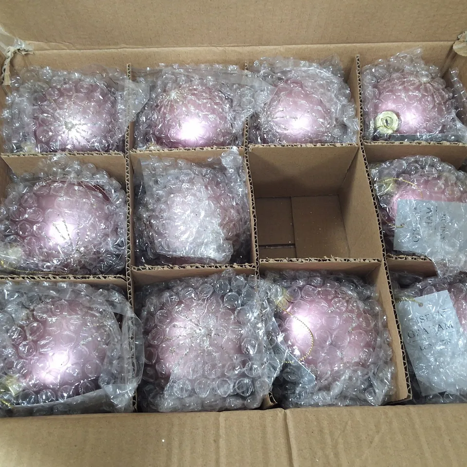SET OF 12 GISELA GRAHAM DECORATIVE PINK BAUBLES