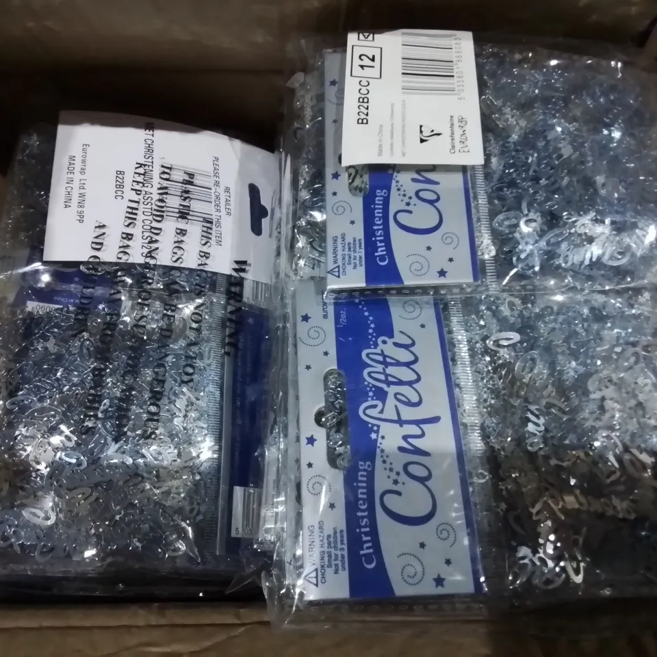 LOT OF 144 BRAND NEW 14G PACKS OF CHRISTENING CONFETTI IN SILVER