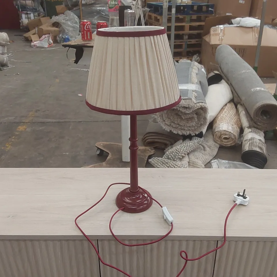 VALUELIGHTS CLARA BURGUNDY CANDLESTICK TABLE LAMP LINEN PLEAT SHADE