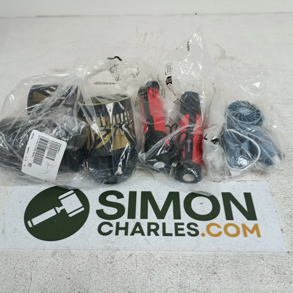 BOX OF APPROXIMATELY 20 HOUSEHOLD ITEMS TO INCLUDE TORCHES, MIN MIST FAN AND GARDEN SOLAR LIGHTS