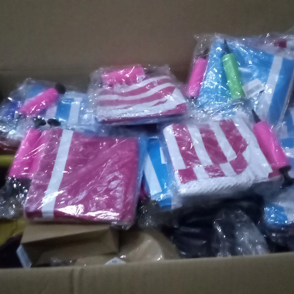 PALLET OF 6 BOXES CONTAINING ASSORTED ITEMS INCLUDING BIRTHDAY DECORATIONS, USB DESK FAN, HI-VIS VEST, MOUTH GUARD, AIR FRYER LINERS, FROZEN MAGIC SQUEEZE CUP 