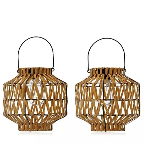 HOME STORIES SET OF 2 RATTAN LANTERNS