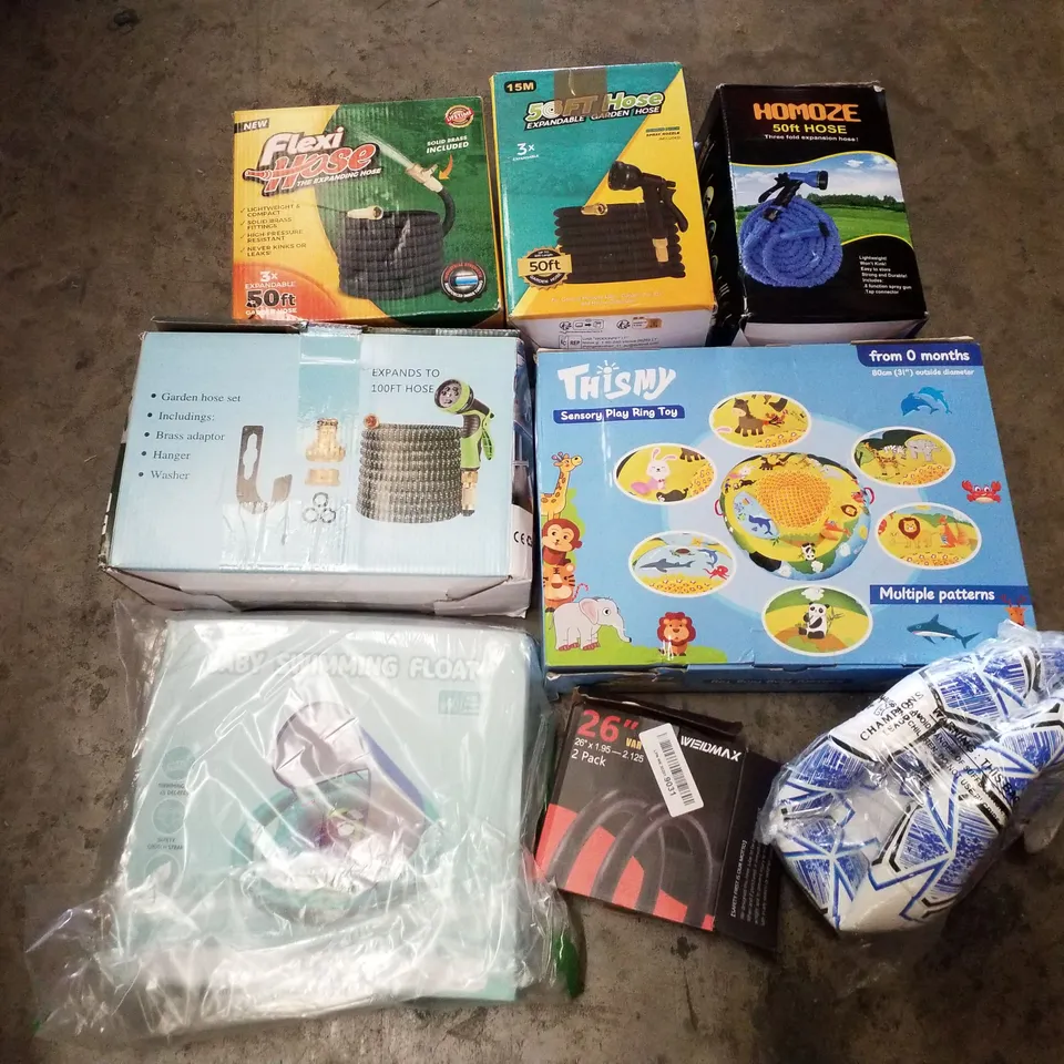 PALLET CONTAINING ASSORTED GARDEN HOSES & INFLATABLES 
