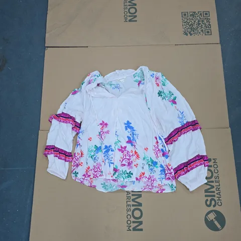 MONSOON FLORAL WHITE BLOUSE, SIZE M
