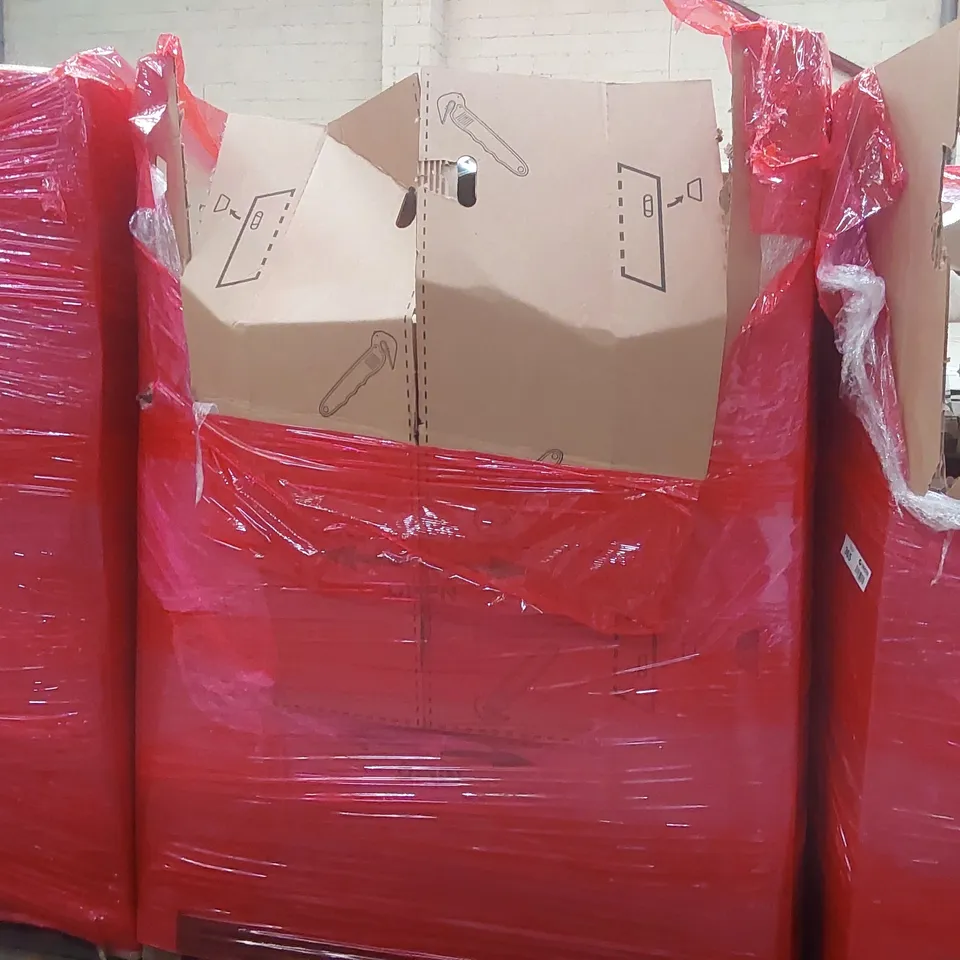 PALLET CONTAINING A LARGE QUANTITY OF ASSORTED ITEMS INCLUDING: MINI VIBRATION PLATE, CEILING FAN WITH LIGHTS, HYDROPONIC BUCKETS, SAFETY GATE ECT