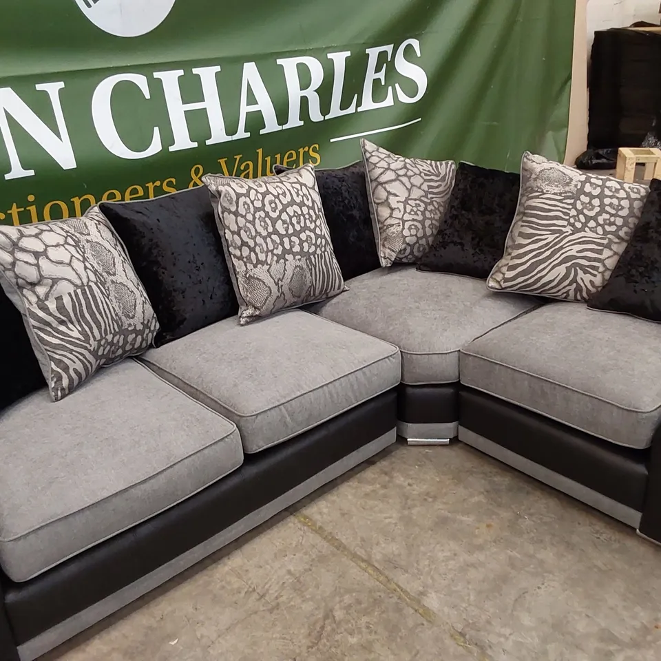 QUALITY DESIGNER HILTON CORNER SOFA - BLACK/CHARCOAL 