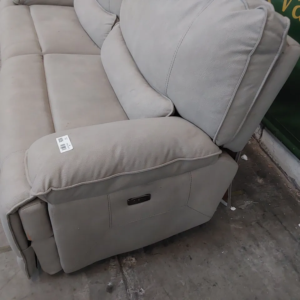 DESIGNER POWER RECLINING THREE SEATER SOFA LIGHT GREY FABRIC 