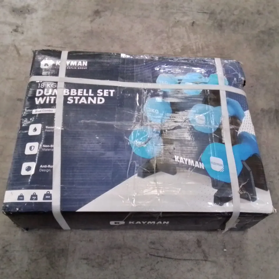 BOXED KAYMAN 18KG DUMBELL SET WITH STAND 