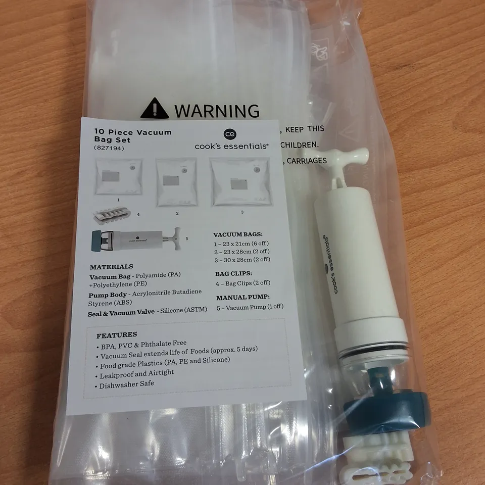 LOT OF 24 10-PIECE BOXES OF COOKS'S ESSENTIALS VACUUM BAG SETS