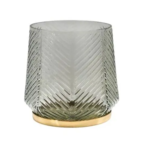 IVYLINE ELM INDOOR EMBOSSED CANDLE HOLDER H20CM GLASS TABLETOP LANTERN
