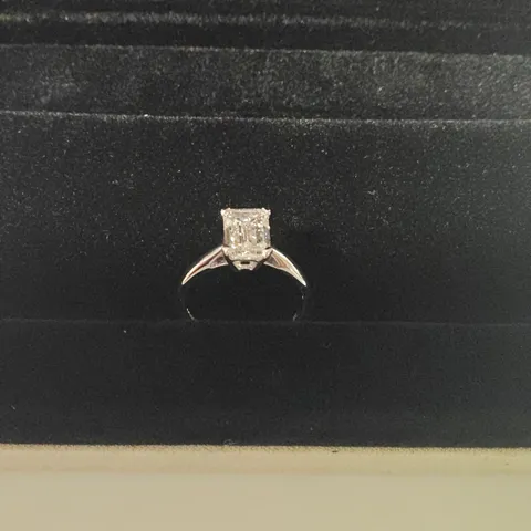 9CT WHITE GOLD SOLITAIRE RING SET WITH A LAB GROWN EMERALD CUT DIAMOND WEIGHING +-2.01CT
