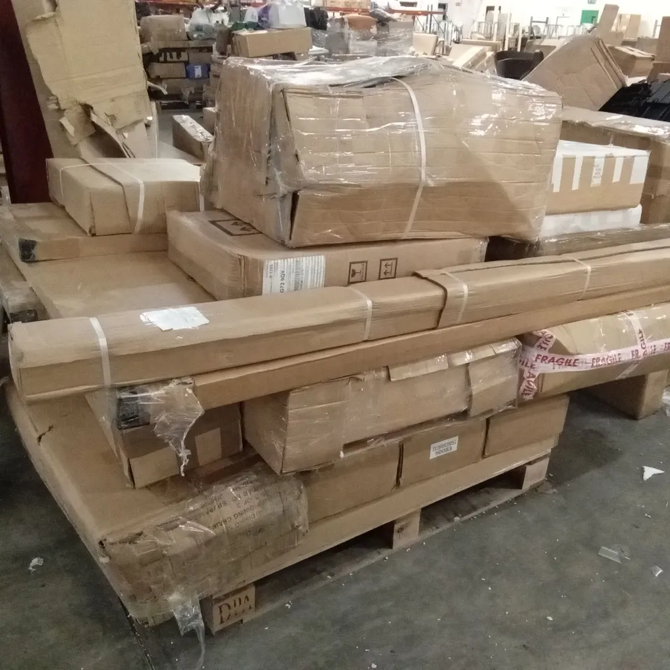 PALLET OF ASSORTED INCOMPLETE DESIGNER FURNITURE PARTS AND PIECES 