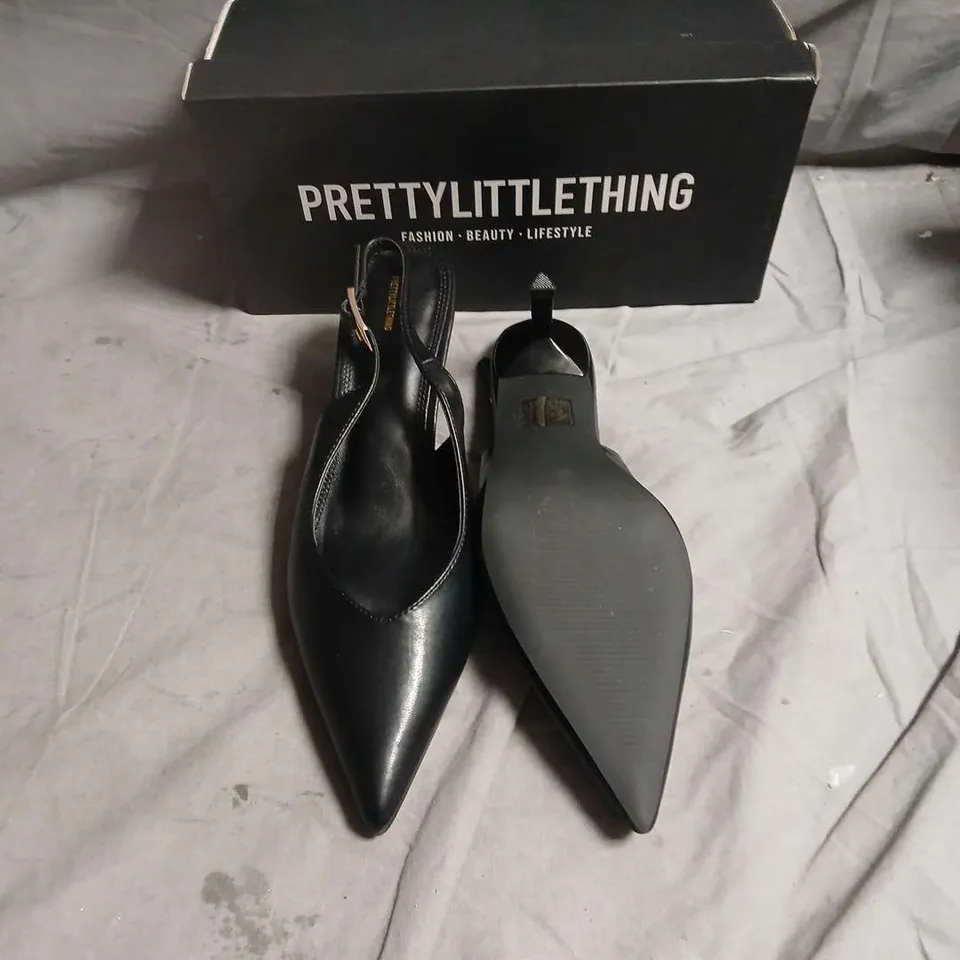 PRETTYLITTLETHING BLACK SLINGBACK HEELS – SIZE UK 6
