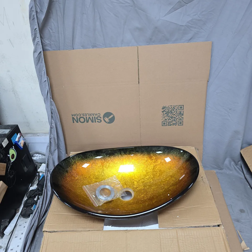 OVAL AMBER GLASS SINK WITH BLACK RIM – 