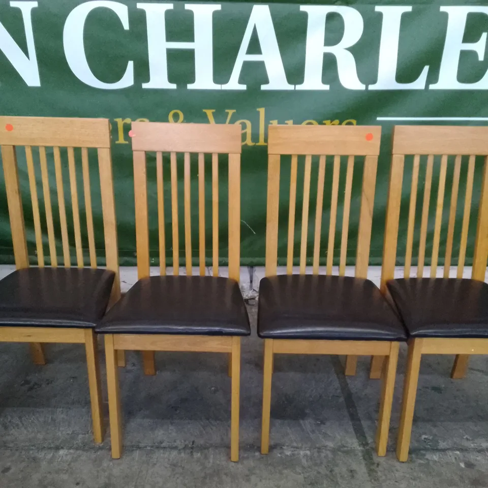 SET OF 4 NEW OXFORD OAK DINING CHAIRS (BLACK LEATHER SEAT PAD)