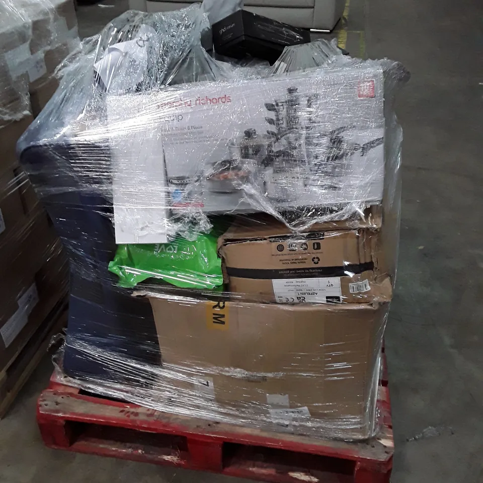 PALLET OF ASSORTED PRODUCTS INCLUDING HAIR STRAIGHTENERS, LAWN MOWER, CAT LITTER