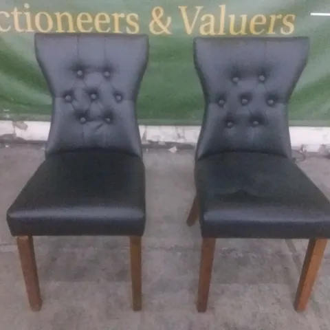 SET OF 2 DESIGNER BEWLEY BLACK LEATHER BUTTON BACK DINING CHAIRS WITH DARK LEGS