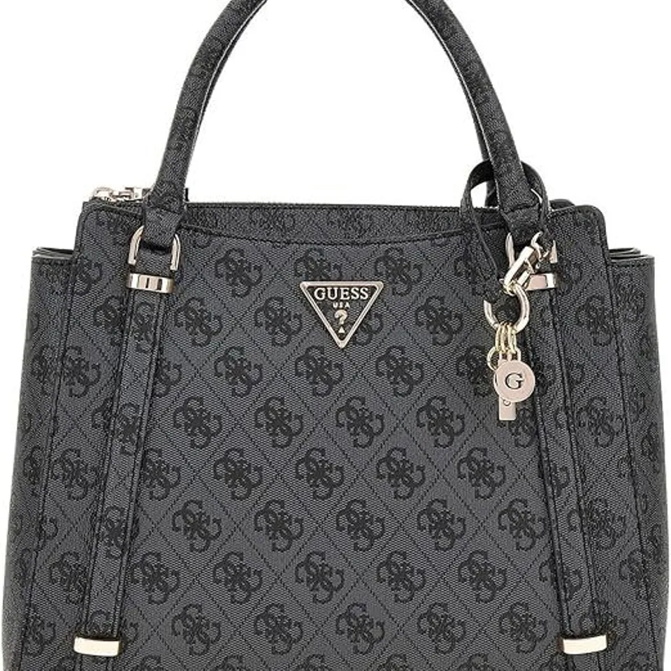 GUESS WOMEN'S FAUX LEATHER ECO ERICA LOGO PEONY SATCHEL, DUAL TOP HANDLES AND DETACHABLE SHOULDER STRAP