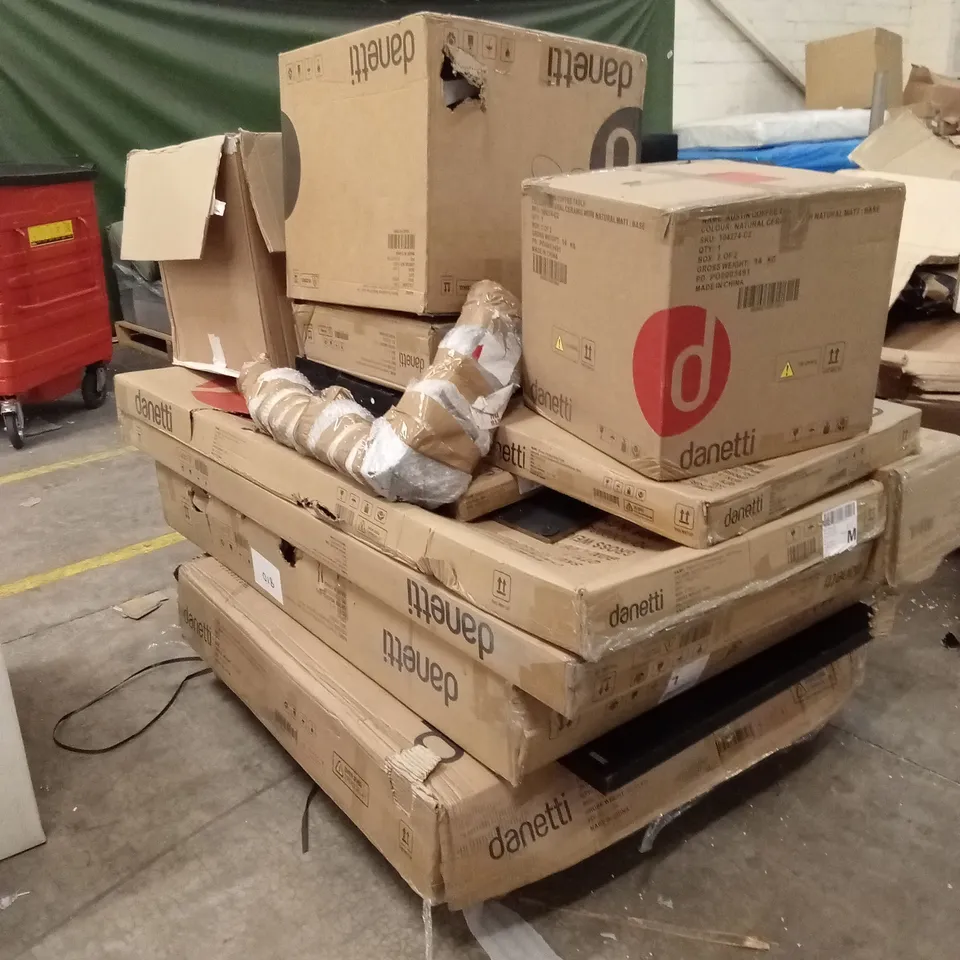 PALLET OF ASSORTED INCOMPLETE DANETTI FURNITURE PARTS AND PIECES 