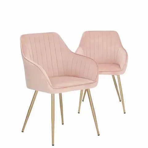 BOXED PAIR OF ALISHA BRASS LEGGED DINING CHAIRS - PINK/BRASS (1 BOX)