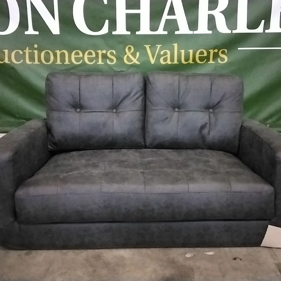 QUALITY DESIGNER GRAPHITE FABRIC BUTTON BACK 2 SEATER SOFA