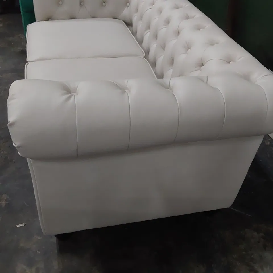 DESIGNER CHESTERFIELD TWO SEATER SOFA WHITE LEATHER 