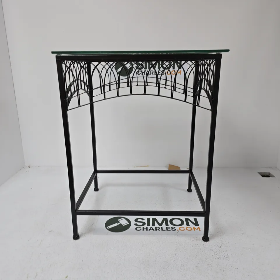 BLACK METAL FRAMED GLASS-TOP SIDE TABLE