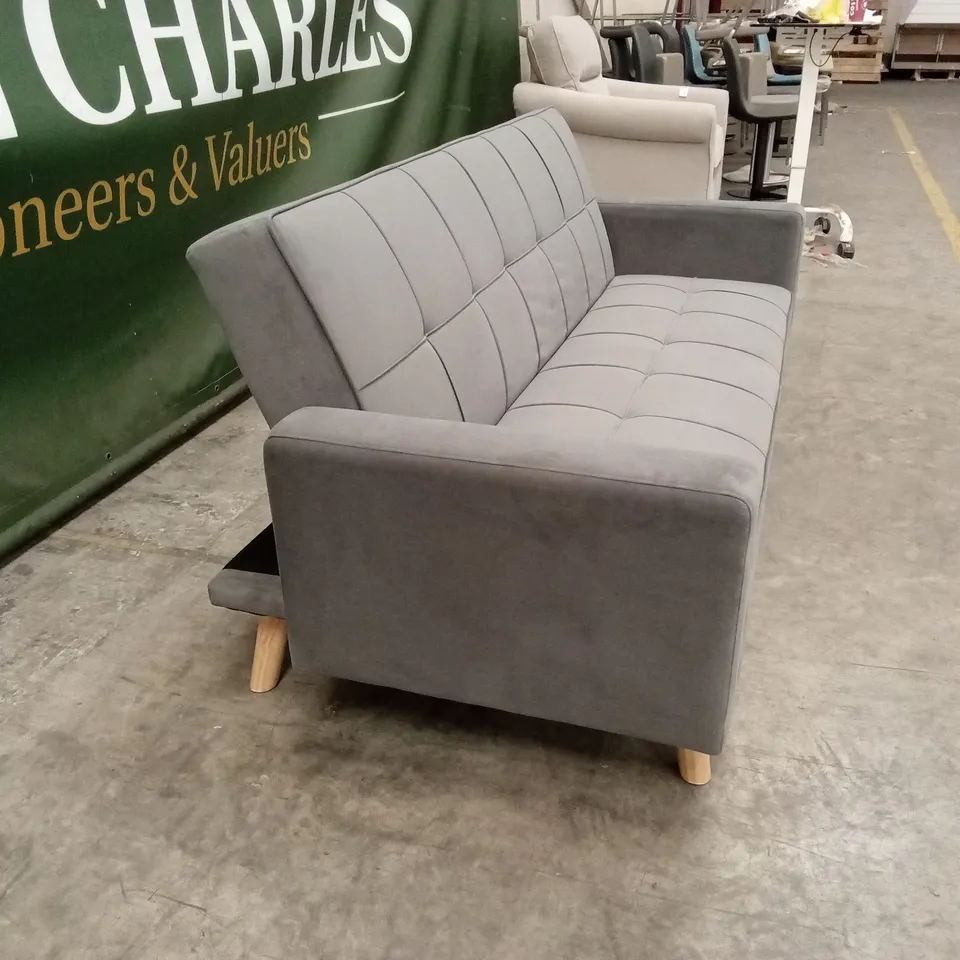 YAHEETECH GREY FABRIC UPHOLSTERED 3 SEATER CONVERTIBLE SOFA BED