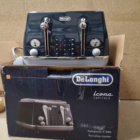 BOXED DE'LONGHI ICONA CAPITALS CTOC4003-BL 4-SLICE TOASTER – DARK BLUE
