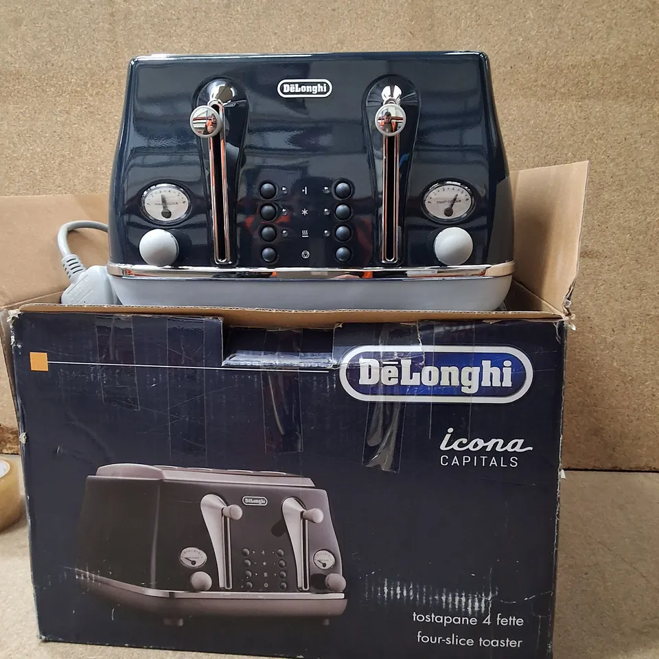 BOXED DE'LONGHI ICONA CAPITALS CTOC4003-BL 4-SLICE TOASTER – DARK BLUE