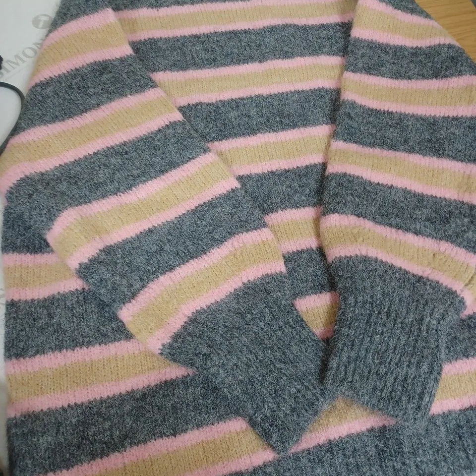 ASOS OVERSIZED JUMPER IN GREY, PINK & ORANGE - UK SIZE SMALL