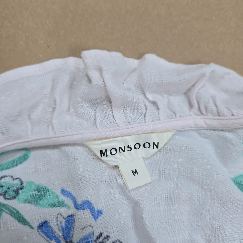 MONSOON FLORAL WHITE BLOUSE, SIZE M