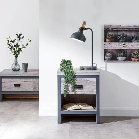 BOXED MISSION CREEK SIDE TABLE BOSTON LAMP TABLE GREY