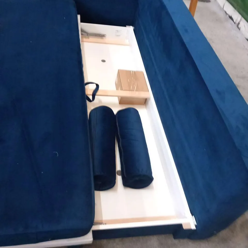 DESIGNER OPTISOFA AMY BLUE VELVET SOFA WITH SLEEPING FUNCTION