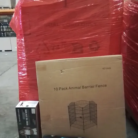PALLET OF ASSORTED HOUSEHOLD GOODS AND PRODUCTS TO INCLUDE;ANIMAL BARRIER FENCE,RESISTANCE BANDS,GOVEE CEILING LIGHT