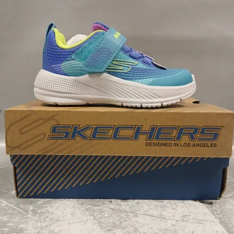 BOXED PAIR OF SKECHERS KIDS MICROSPEC ADVANCE SHOES IN TURQUOISE/LIME SIZE UK 5
