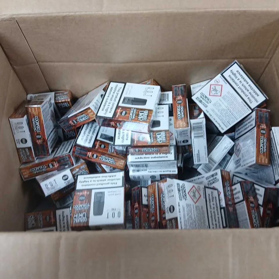 BOX OF APPROXIMATELY 45 ASSORTED E-CIGARETTES AND COMPONENTS TO INCLUDE:  DOT PRO REFILL PODS (DOUBLE DRIP TOBACCO)