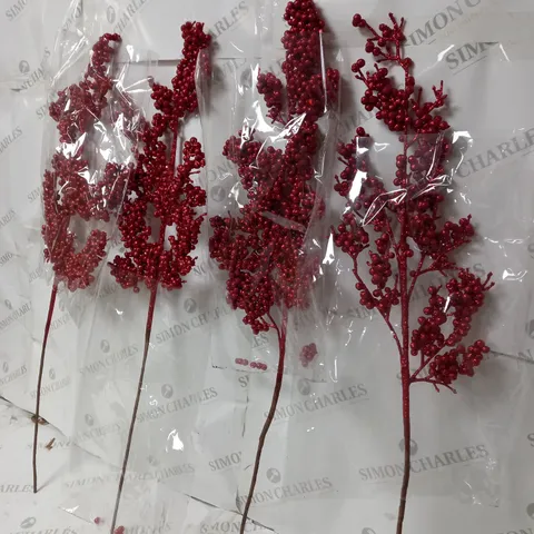 BOXED HOME REFLECTIONS SET OF 4 GLITTER BERRY STEMS 