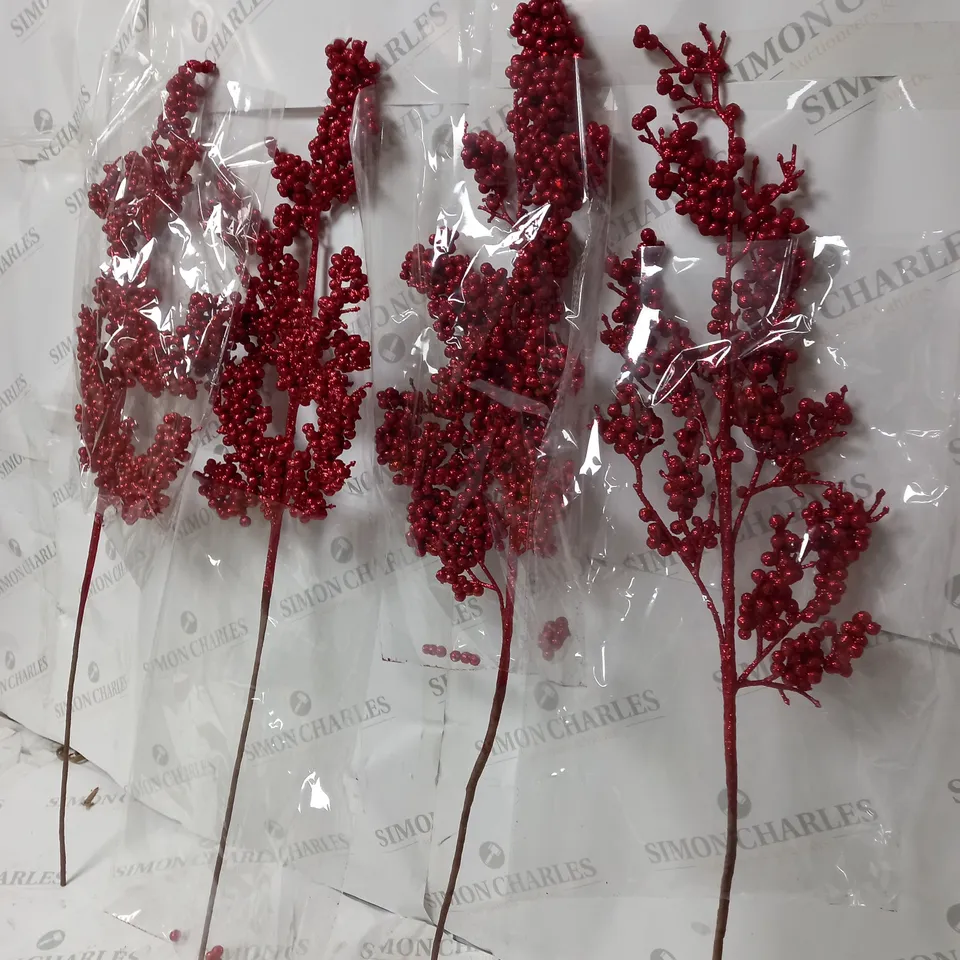 BOXED HOME REFLECTIONS SET OF 4 GLITTER BERRY STEMS 